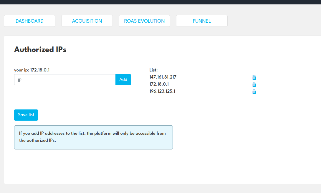 Authorized IPs Screenshot