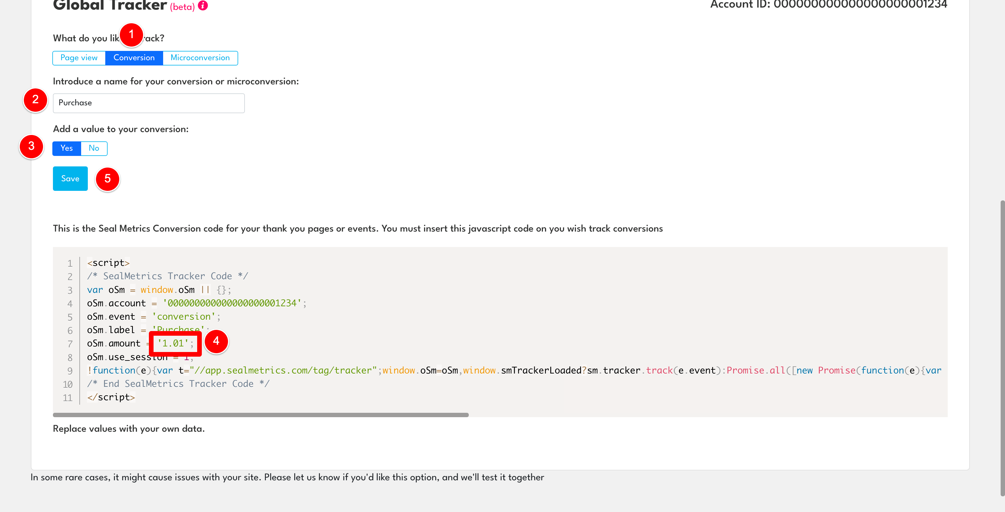Setting up conversion pixel in Sealmetrics