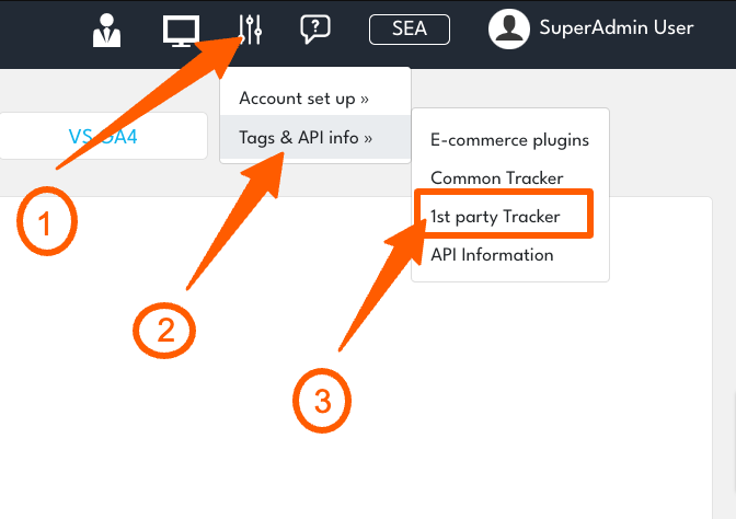 Sealmetrics First Party Tracker navigation screenshot