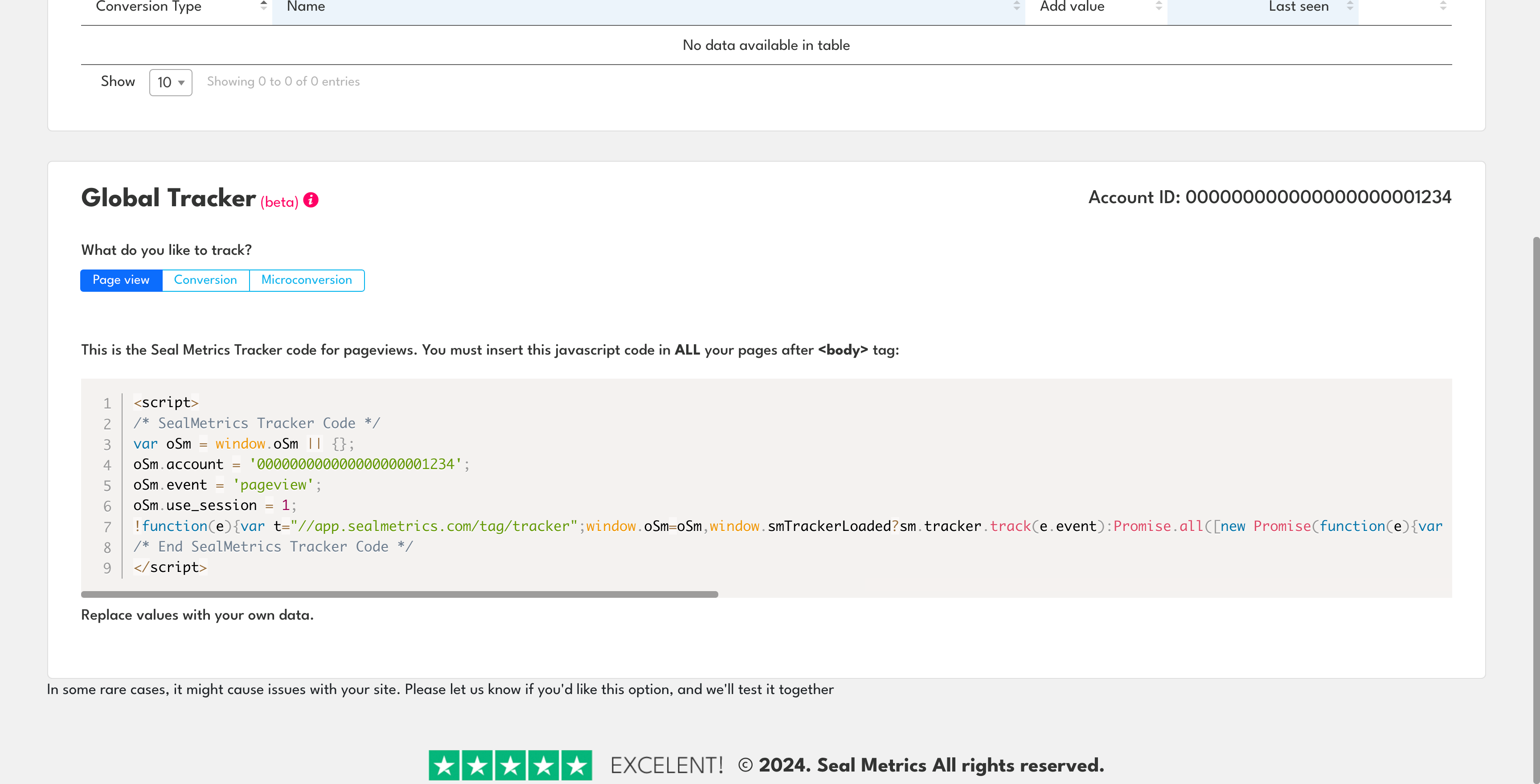 Global tracker setup example