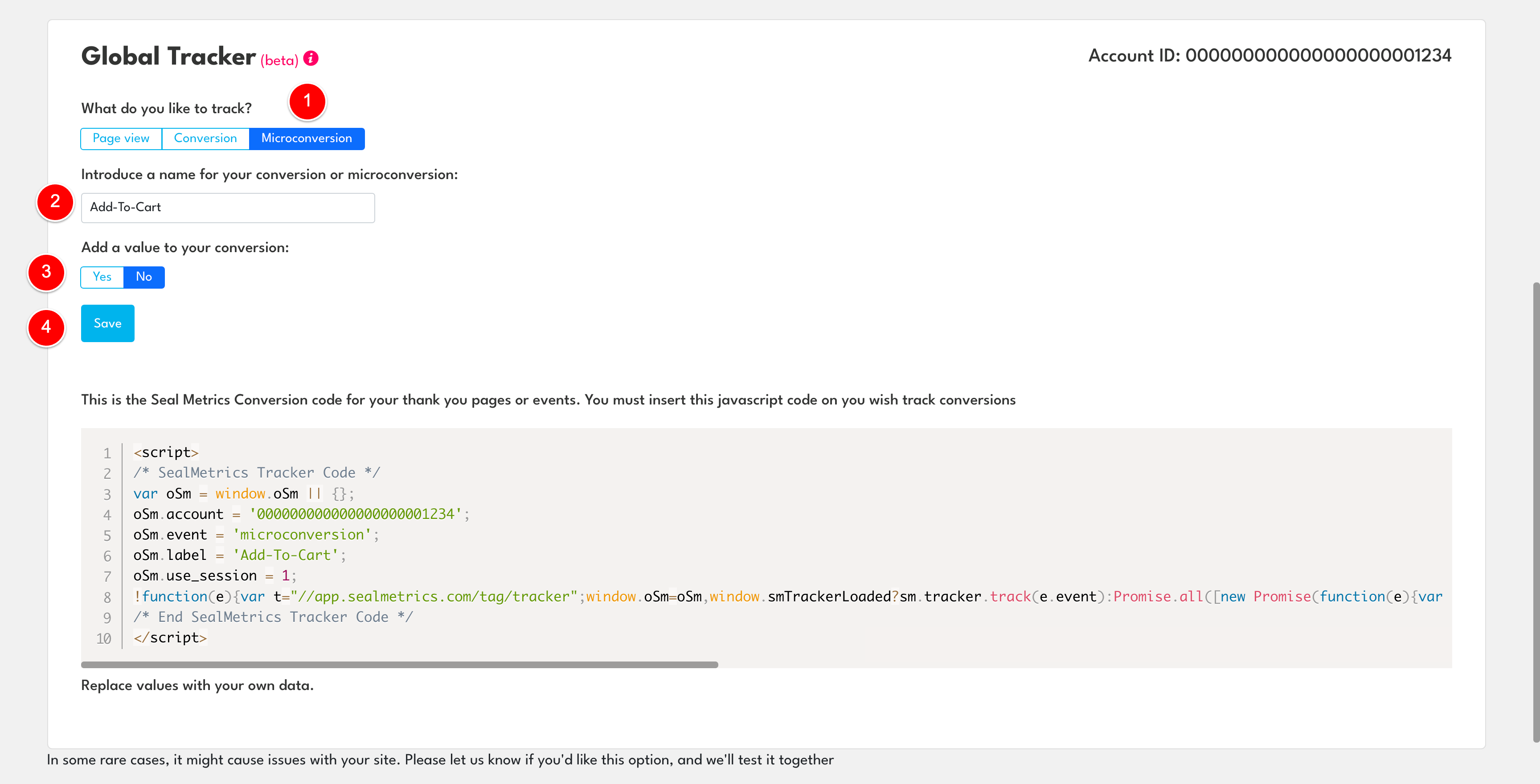 Sales funnel setup example in Sealmetrics